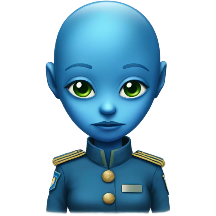 female blue alien, military emoji