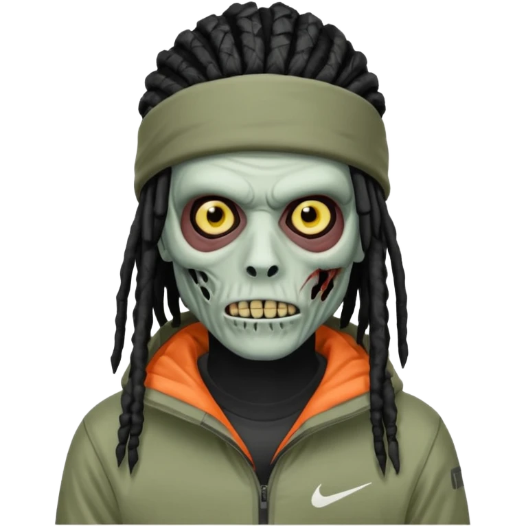 a zombie with black dreads and a nike jacket and nike ski mask on his head emoji