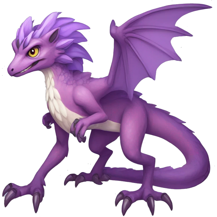 Mauve-violet-colored anthro-raptor-dragonkin-scalie-sona-Fakémon-hybrid with a mane on head and back full body emoji