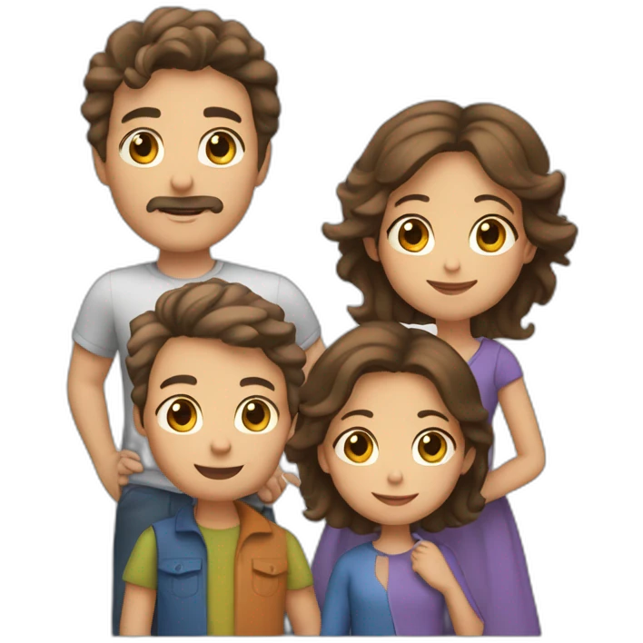 Family of 4. Dad with salt and pepper hair, mom with straight brown hair, 7 year old son with brown hair, 4 year old daughter with brown hair. emoji