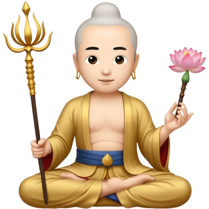 asian man with lotus, scepter, buddhism, lotus, white skin emoji