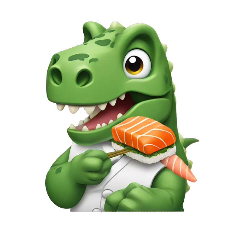 Dinosaur holding sushi emoji