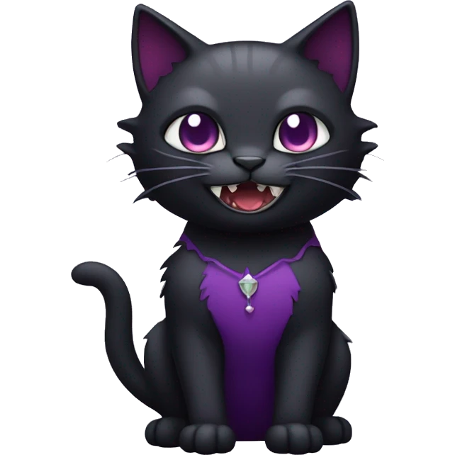 Black-purple Cat-Fakémon with vampire teeth full body emoji
