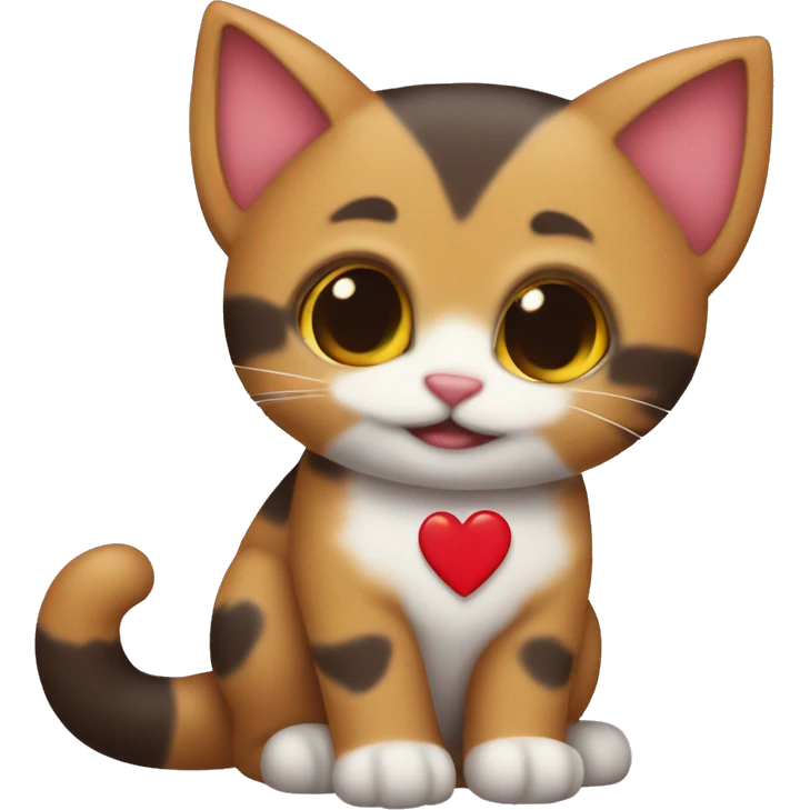 gatito tricolor rodeado de corazones emoji