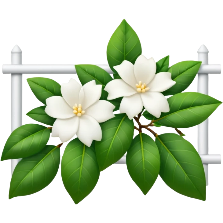 White fence with white gardenias growing in front of it emoji