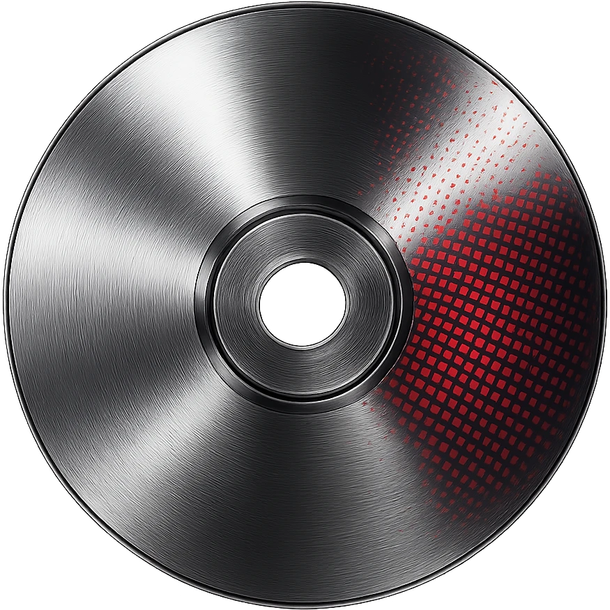 A minimalist CD disc with dot pattern, glowing effect, red color emoji