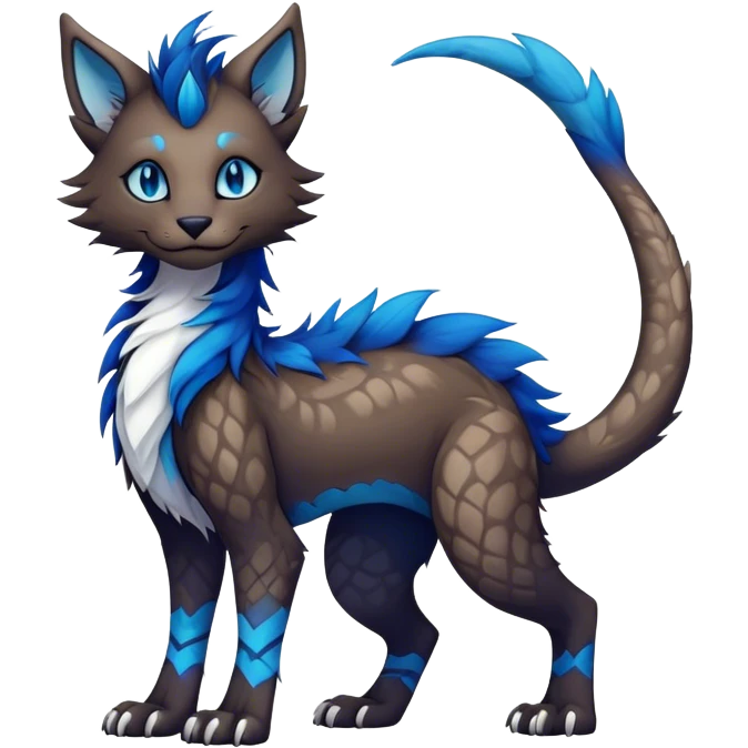Kawaii dark edgy fantasy feline-vernid-sergal-fursona animal creature with a tufted tail full body with intricate markings  emoji