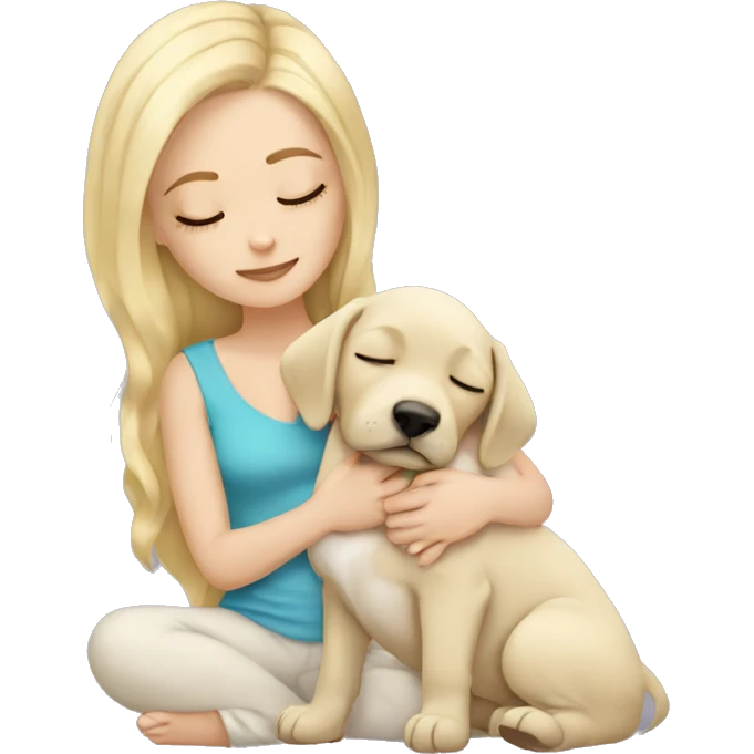White girl blonde hair sleeping with puppy emoji