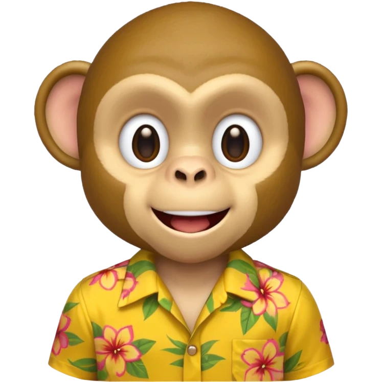Monkey – cheeky grin, wearing yellow floral aloha shirt. emoji