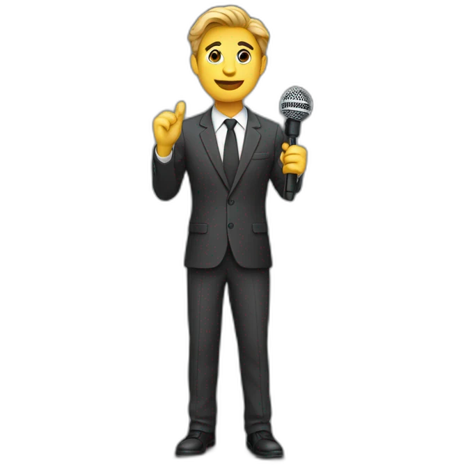 journalist standing confidently while holding a microphone. The journalist should be in professional attire emoji