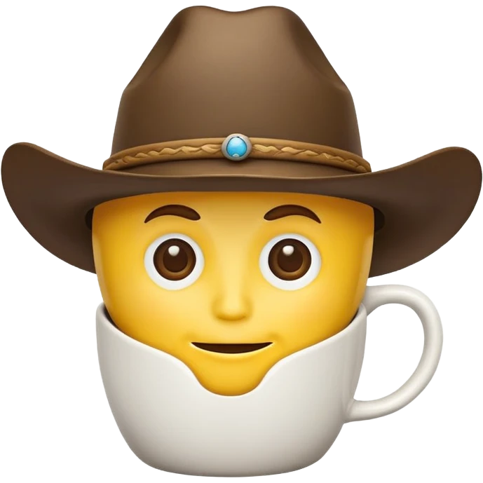 cowboy coffee cup with yellow face and cowboy hat emoji