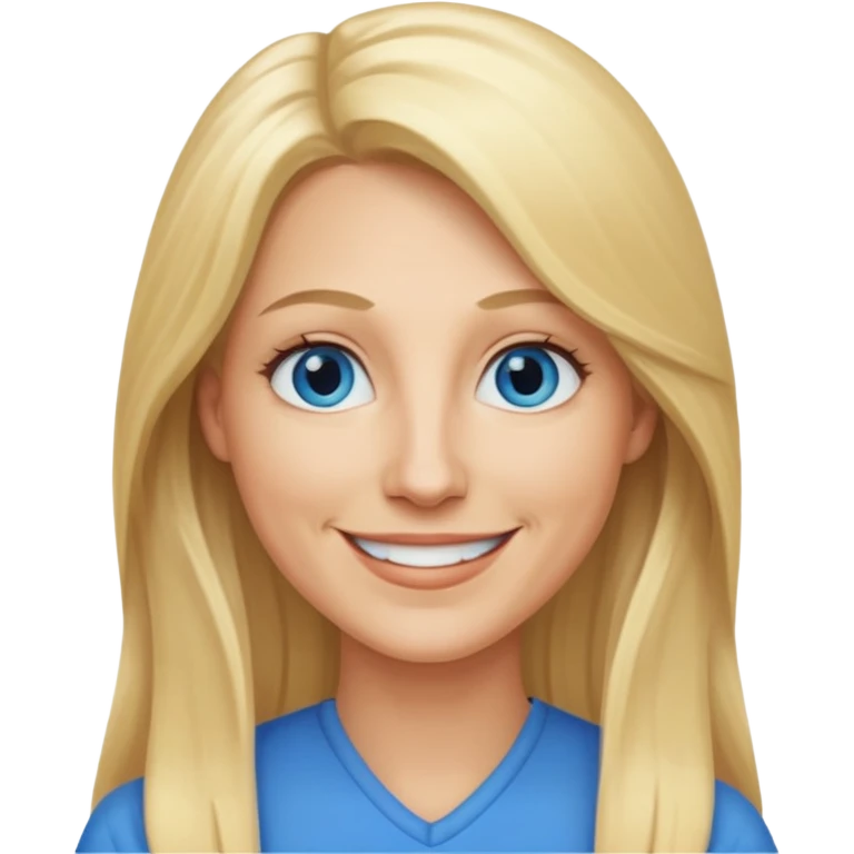 a 40 year old teacher with long blonde hair and blue eyes long face emoji