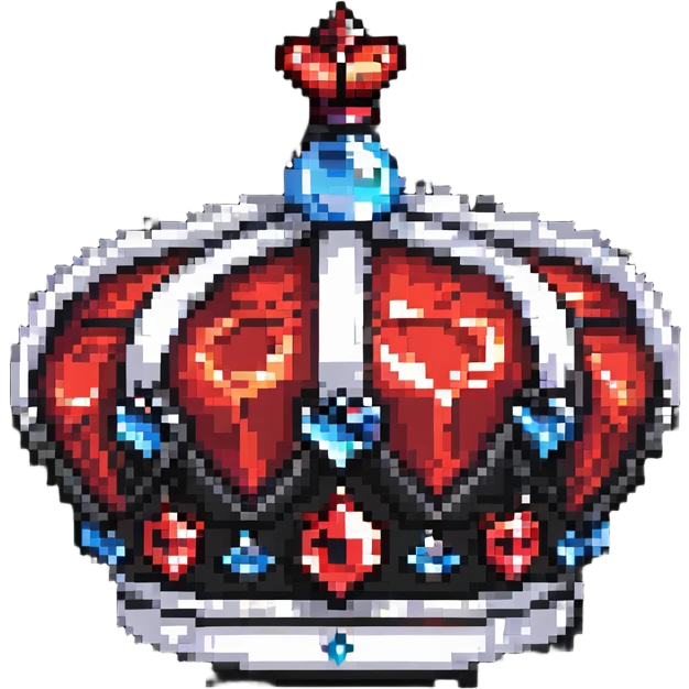 black crown with large red jewels, pixel art style, only black and red colors, no other colors emoji
