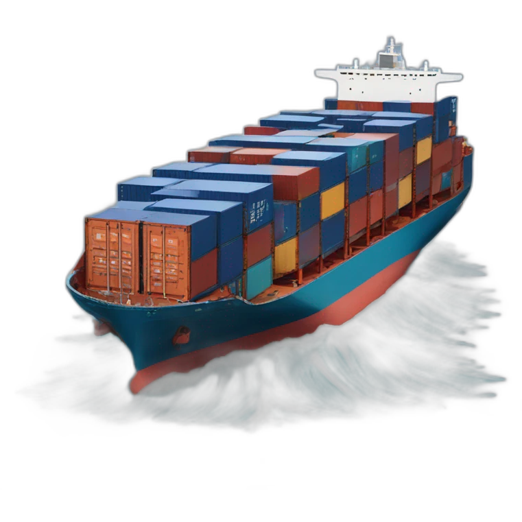 container ship from three quarter perspective, breaking the waves slightly tilted emoji