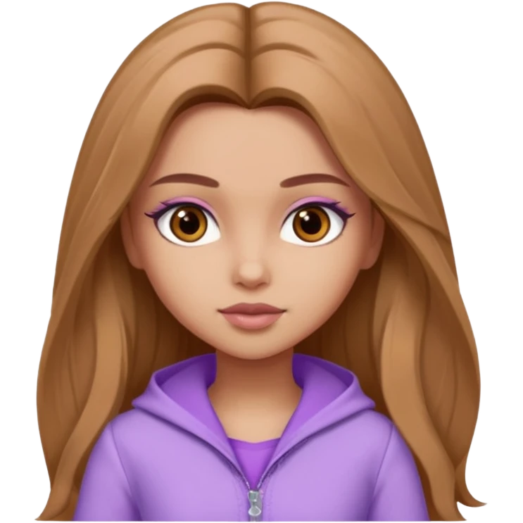 Bratz Yasmin light brown long hair brown eyes, Lilac outfit emoji
