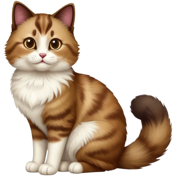 cinematic-[showshoe cat]-realistic-full-body-sitting-emoji,-tail-curled-playfully-around-its-paws,-head-tilted-dramatically,-fluffy-[brown]-fur,-simplified-yet-realistic-focused-features,-highly-detailed,-glowing-with-an-almost-sarcastic-glow emoji