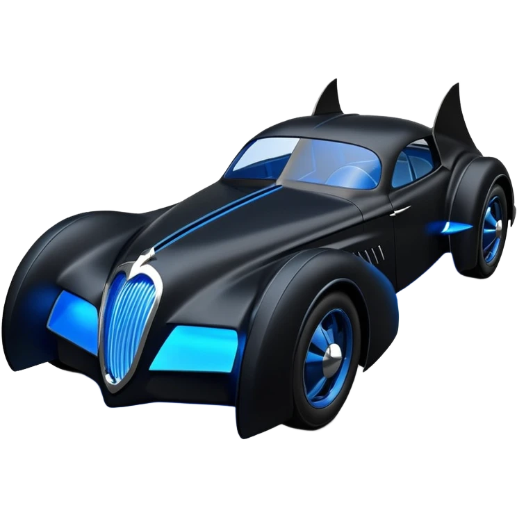  the animated series aerodynamic opulent dark knight futuristic concept Batmobile loosely based on 1936 cord 812 jaguar(flat long straight faceted mechanical body) winged stealthy street hot rod  emoji