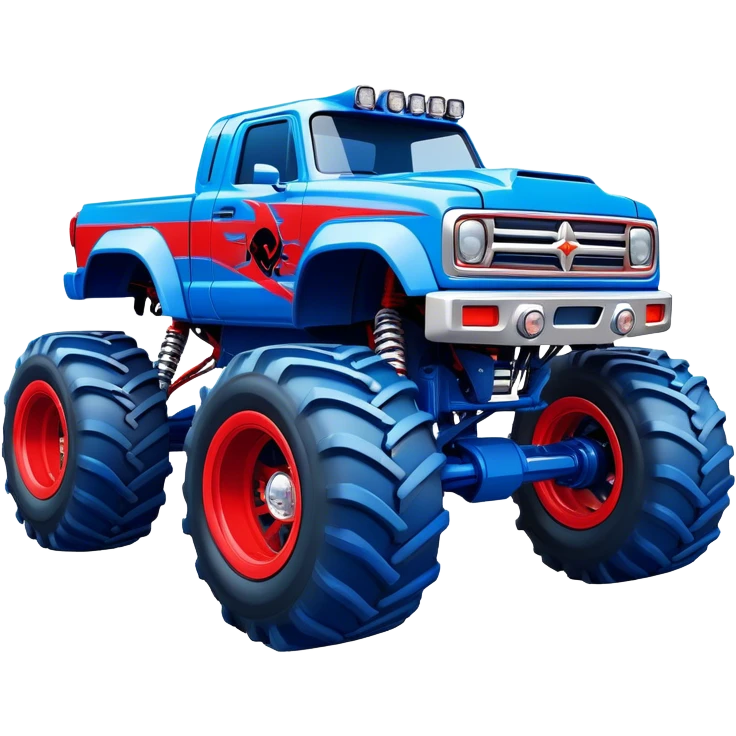 Avenger - Monster Jam (Model Year: 2021) (Iconic colour: Blue and red) - A dynamic monster truck with a split-color scheme: predominantly blue accented by bold red elements. Focus on strong, angular lines and vivid contrasting colors that evoke high energy and a futuristic, rebellious style. emoji