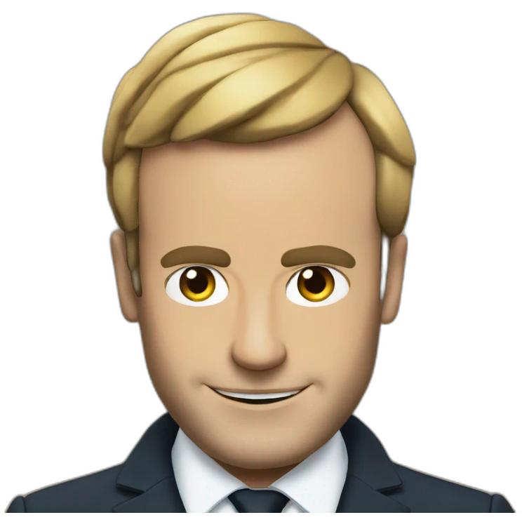 Macron met un bras tendu devant sa tête emoji