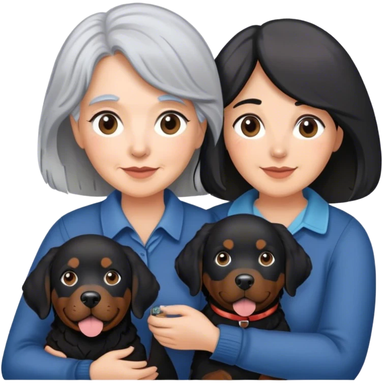 Gray hair Woman with black lab with Bernese mountain dog emoji