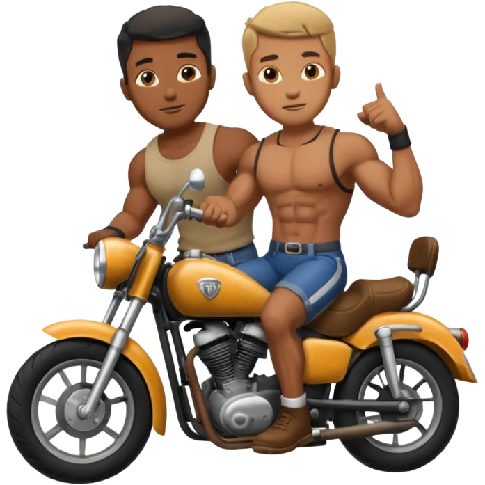 Black big men without shirt riding an old small motorcycle emoji