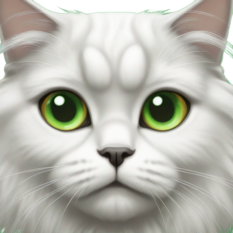 White and gray Persian cat with green eyes emoji