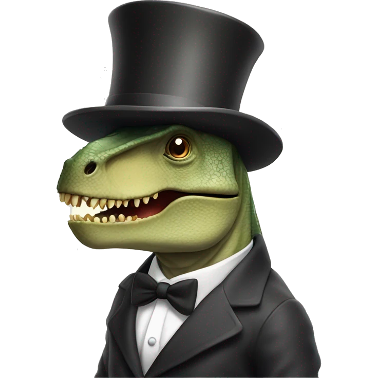 dinosaur wearing two top hats and eating cheese smugly emoji
