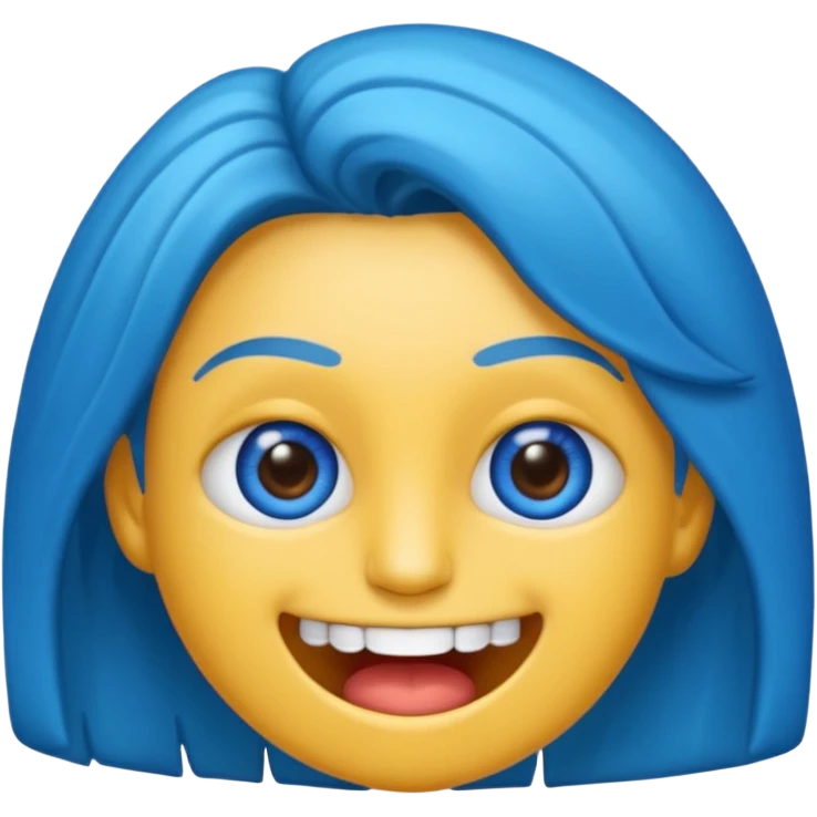 2D de gorillaz como emoji,cabelo azul bagunçado espetado ,olho totalmente branco e espaço grande entre os dentes ,com nariz e sobrancelha preta grossa emoji