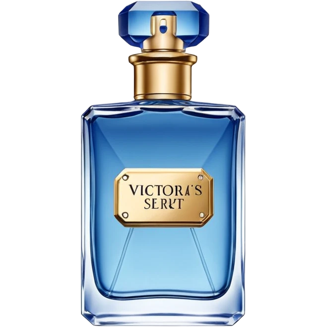Rush perfume by Victoria's Secret, rectangular blue bottle, gold accents emoji