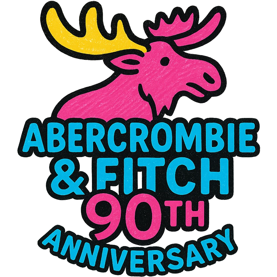 A vibrant logo for Abercrombie & Fitch's 90th anniversary, featuring a modern and stylish design with elements that convey energy and youthfulness. The logo incorporates the brand's iconic moose and uses a fresh, dynamic color palette. emoji