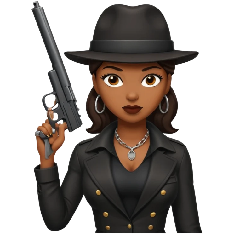A sexy black female gangster with a gun emoji