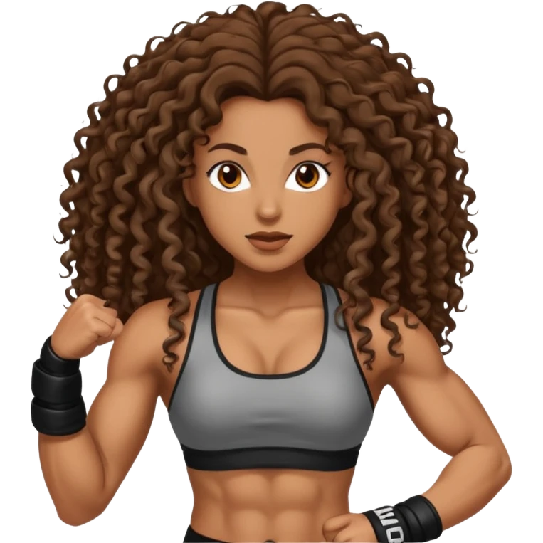 brown woman with long curly hair making MMA emoji