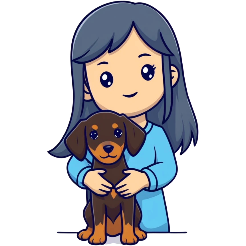 Black long-haired girl holding Doberman emoji