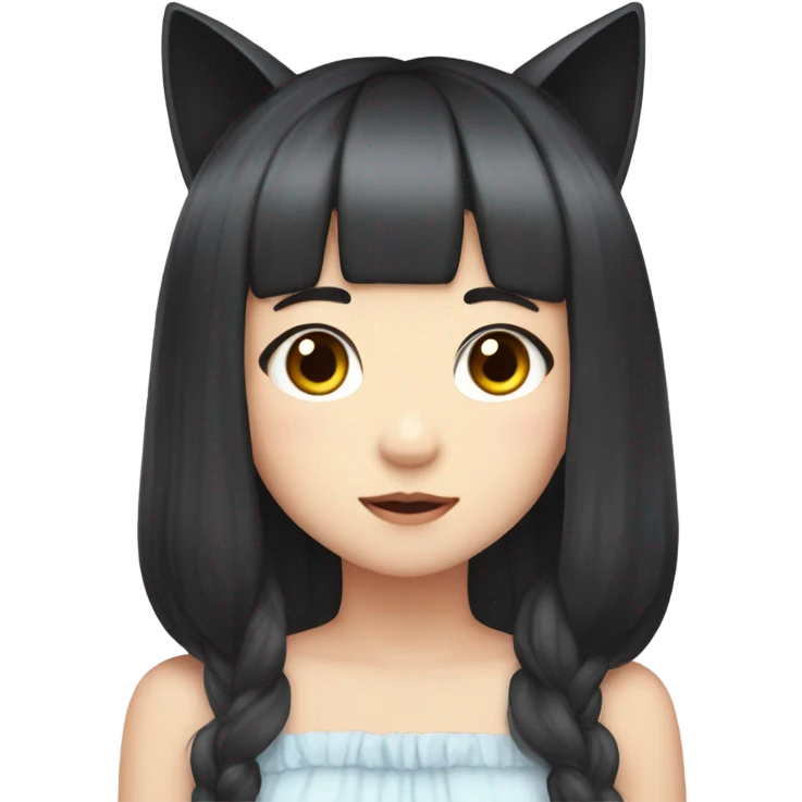 wonyoung ive, girl with bangs and black hair with cat ears, fair skin, korea south.  emoji