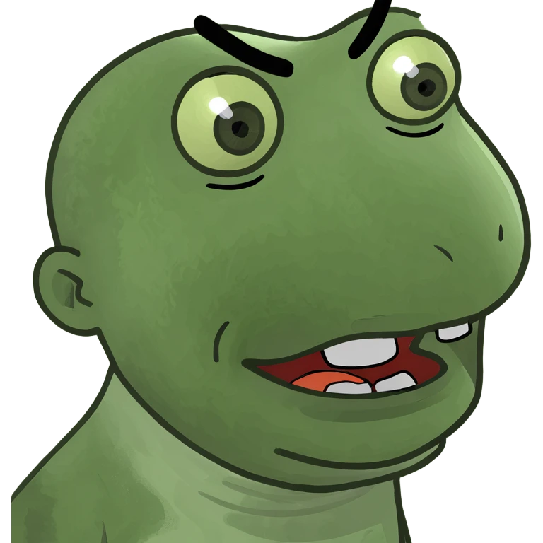 mischievous green blobby emoji with slime trails, exaggerated features, silly face, capturing messy fun spirit of AI slop like Slimer from Ghostbusters emoji