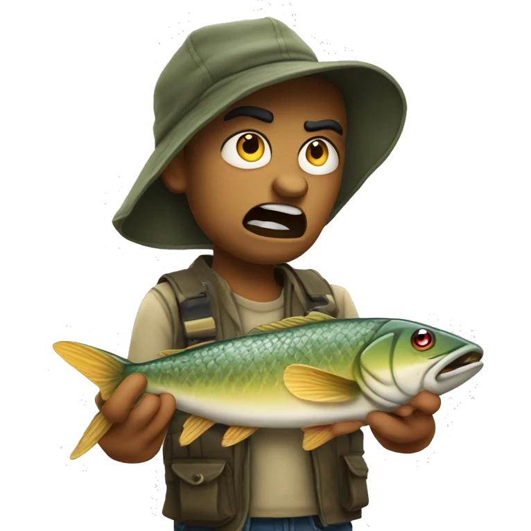 an irate mad angry emoji wearing a fishing emoji