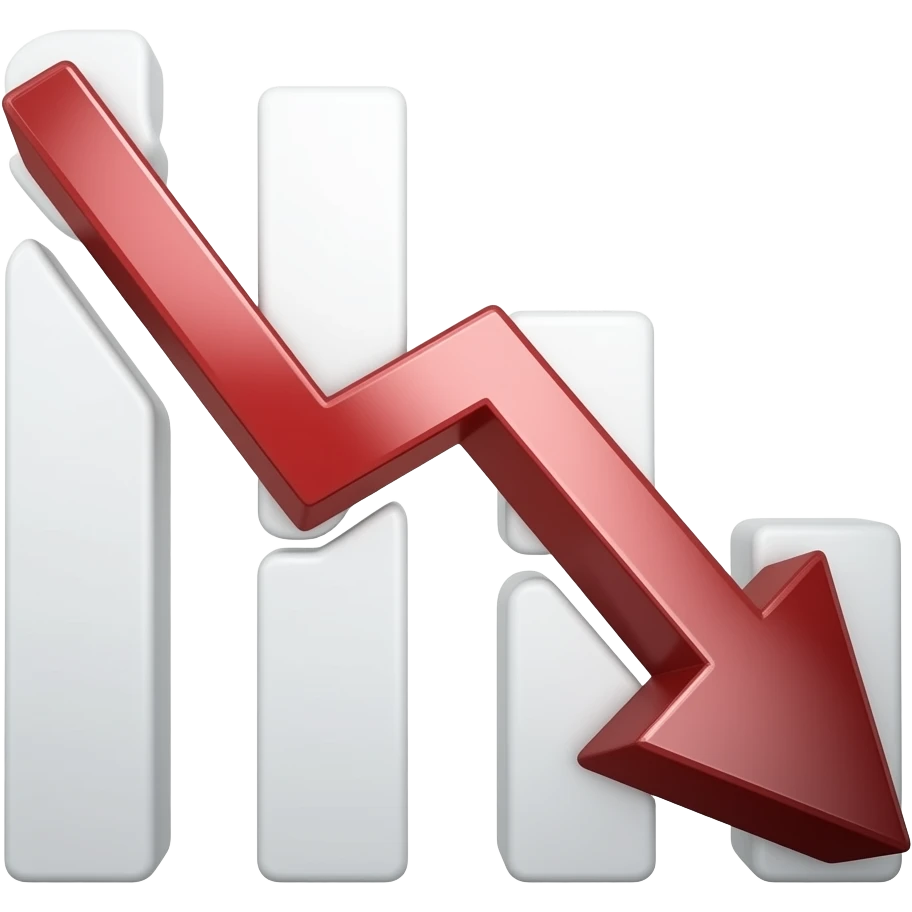 Minimalist flat design icon of a sharp downward arrow or falling graph line, representing crisis and decline, clean vector style, soft gradient (red and dark gray), no text, transparent background emoji