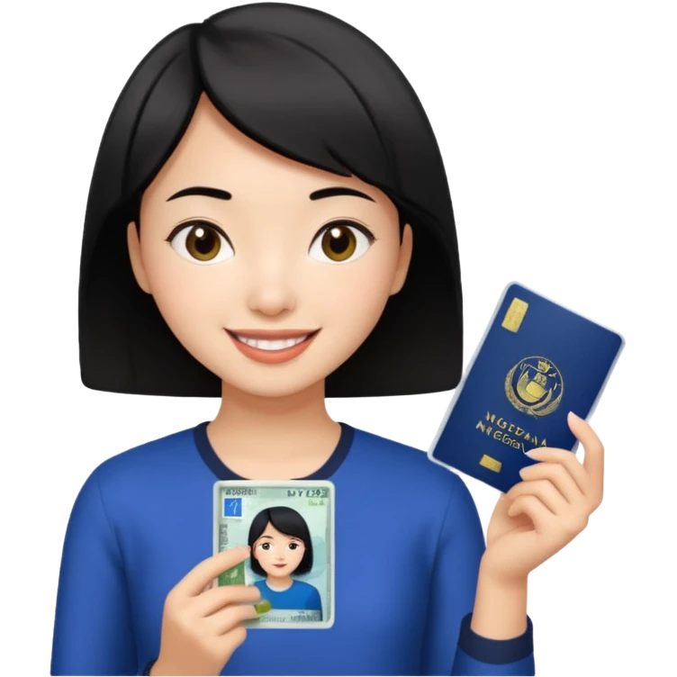 Nigeria, travel visa, with a Asian girl with short black hair, fair skin, and a young, enthusiastic smile emoji
