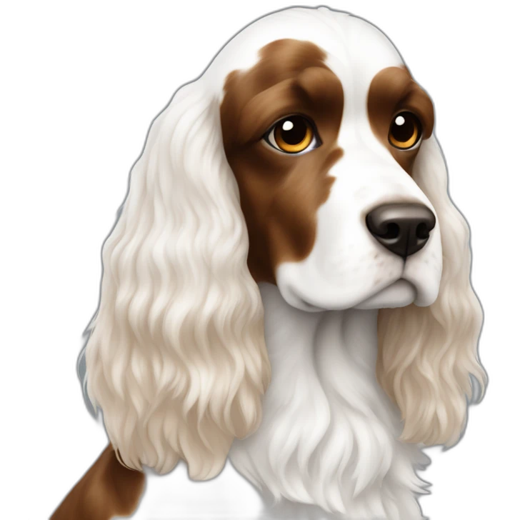 Long haired White American cocker with brown spots emoji