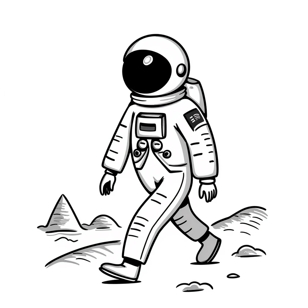 Cosmonaut walking on a planet surface, wearing a spacesuit with Russian flag, light hair and light skin visible through helmet emoji