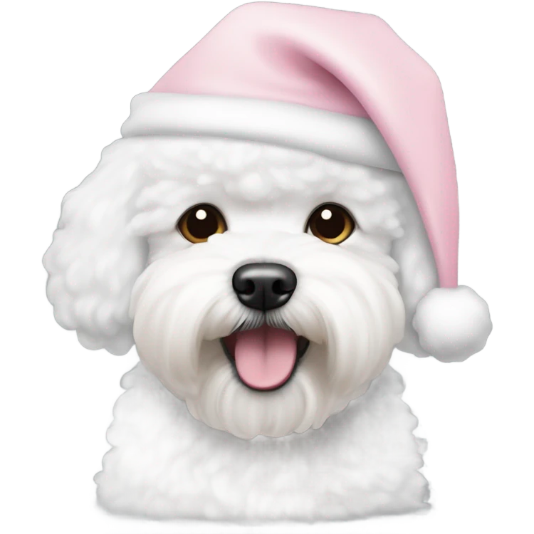 bichon frise with a light pink santa hat emoji
