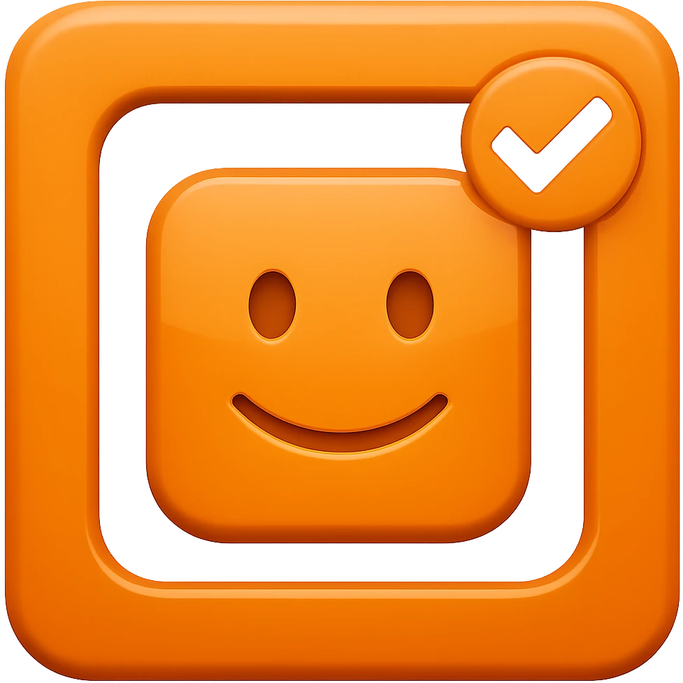Add a simple and clear checkmark to the orange color checkbox emoji. Keep the design minimalistic and ensure no background is present. The style should resemble a clean, straightforward emoji style. emoji