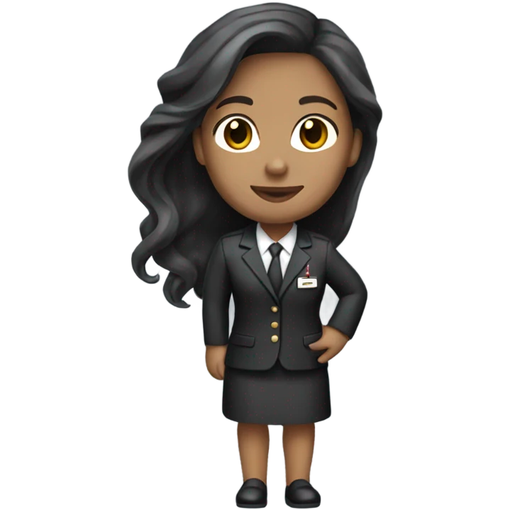 flight attendant wearing blaxk suit long brown hair light skin  emoji