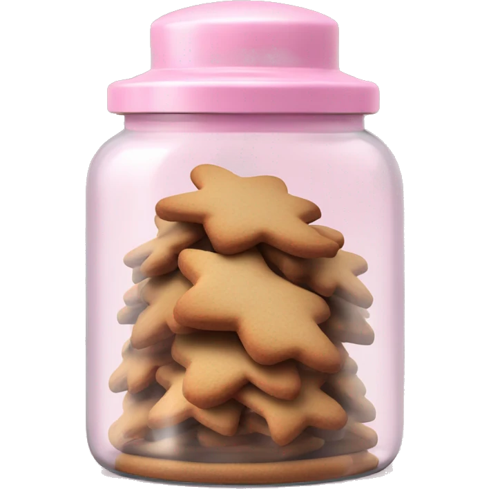 Realistic glass cookie jar with light pink lid full of gingerbread cookies isolated.  emoji
