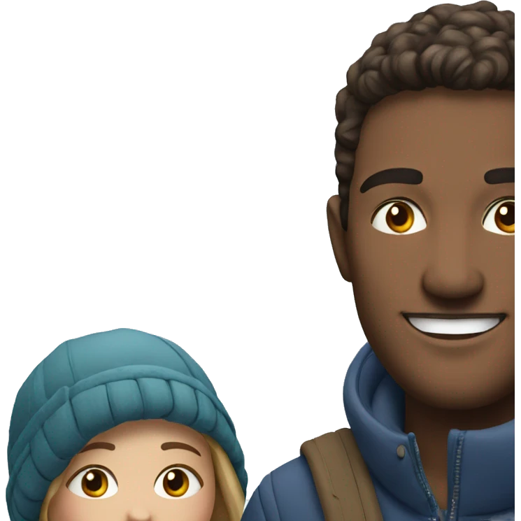 smiling couple in snowy landscape no glasses emoji