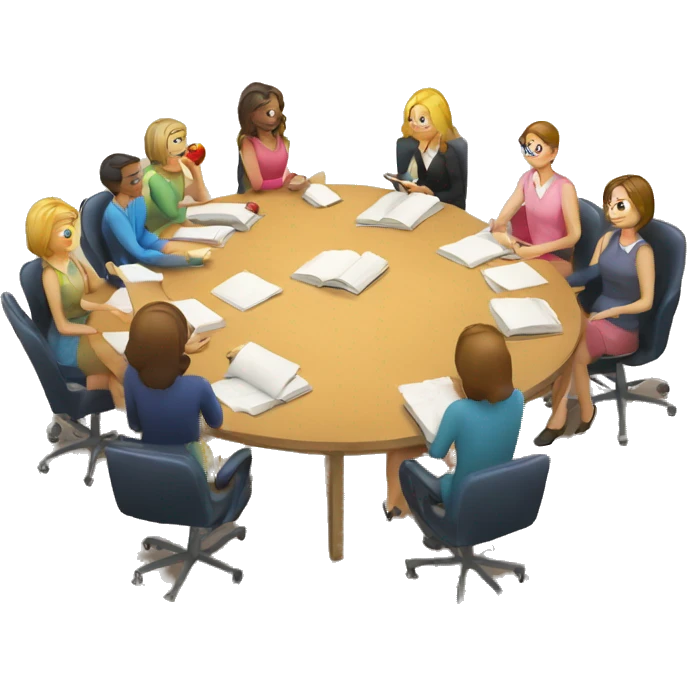 teachers' seminar at the table with books emoji