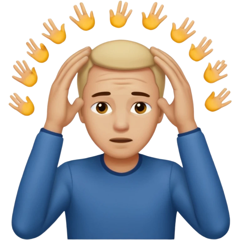An overwhelmed man touching his forehead with his hands. emoji