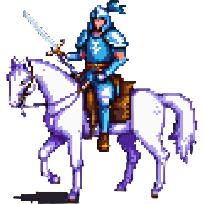 retro fantasy warrior riding a horse with sword raised emoji