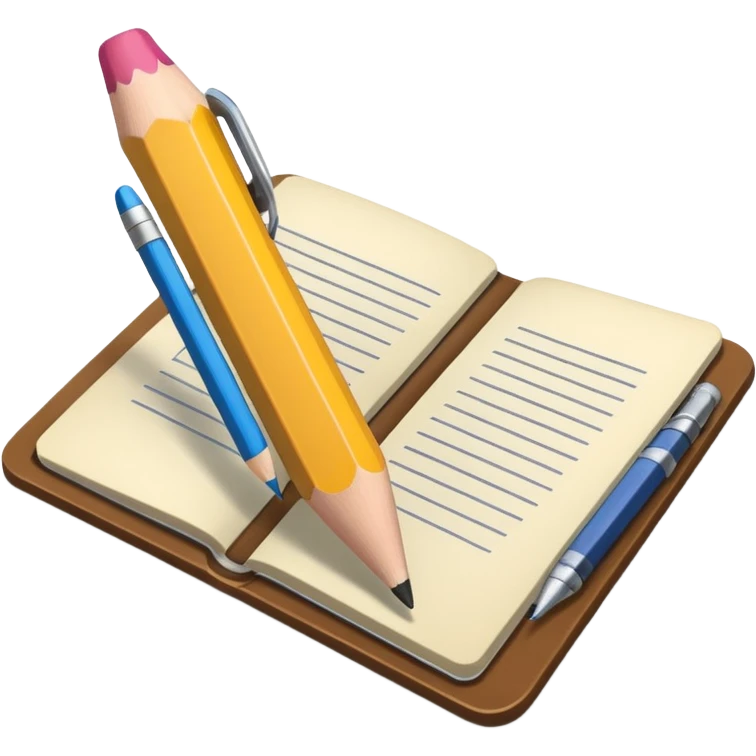 Create an icon representing the process of creating a black-and-white caricature. Include a pencil, a sketchpad with a humorous, exaggerated figure, and inking tools. Use bold lines and shading, with a transparent background. emoji
