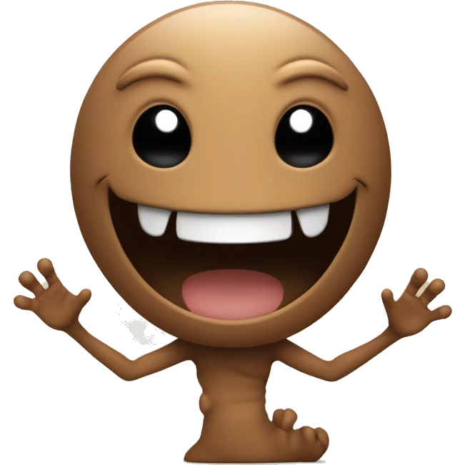 a smiling emoji, with shaking hand, in brown color, interpreting an alien creature emoji